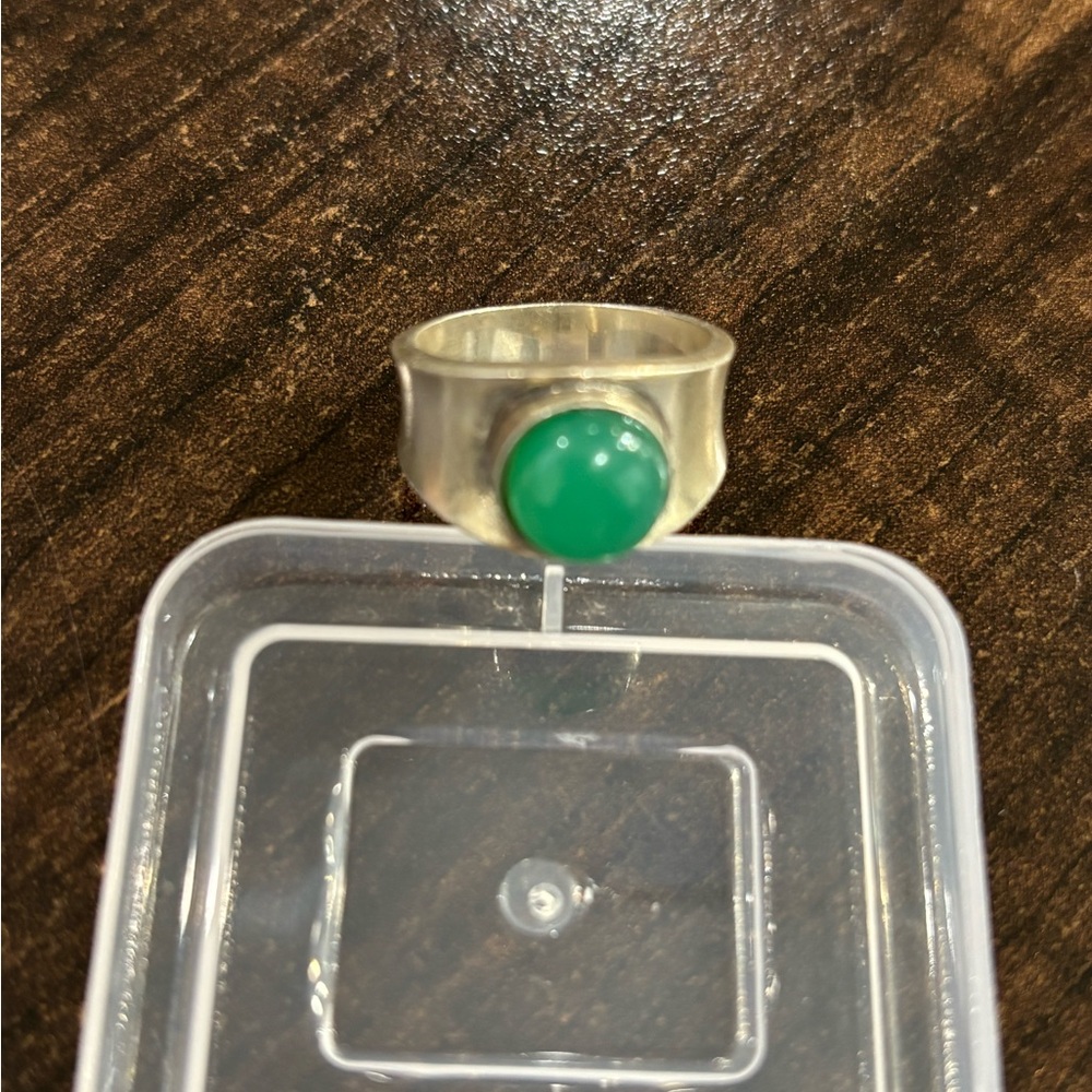 Georg Jensen Green Chalcedony Cabochon Sterling Ring-size 5.5